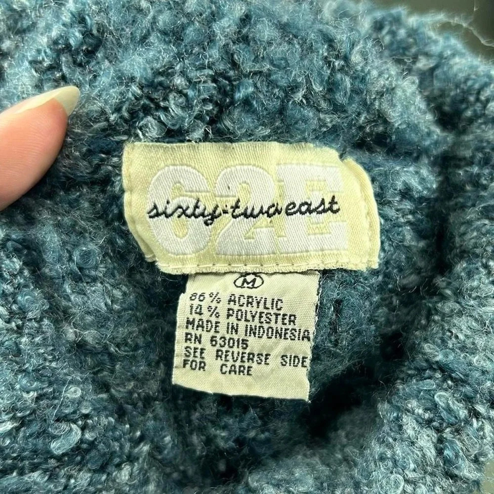 Vintage 90s Sixty-Two East Chunky Teal Turtleneck Sweater - Picture 4 of 5
